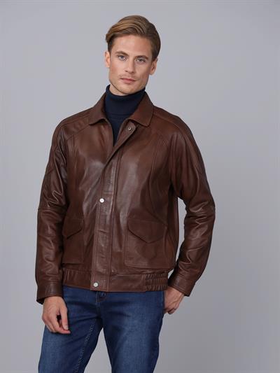 basics and more Basics&More Men Chestnut Leather Jacket - E344