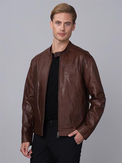 Basics And More Basics&More Men Chestnut Leather Jacket - S5