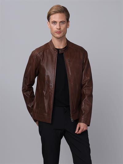 Basics And More Basics&More Men Chestnut Leather Jacket - S5