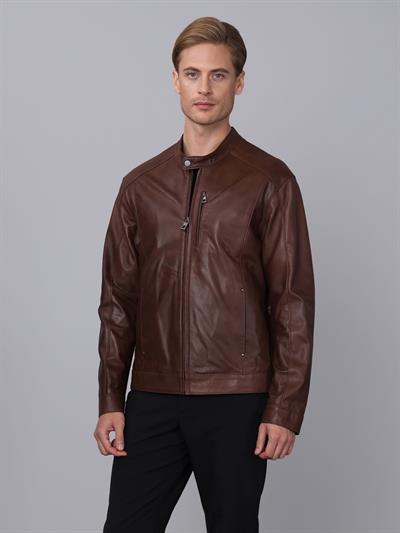 basics and more Basics&More Men Chestnut Leather Jacket - S5