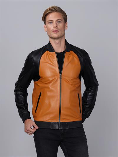 basics and more Basics&More Men College Black/Camel Leather Jacket - ES506