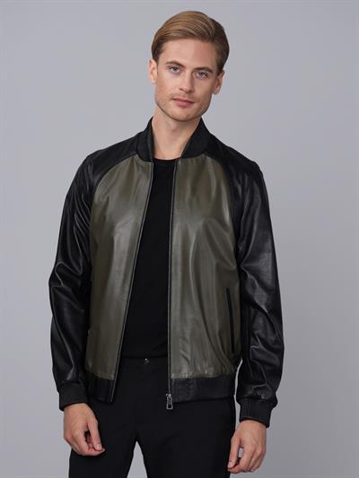 basics and more Basics&More Men College Black/Khaki Leather Jacket - ES506