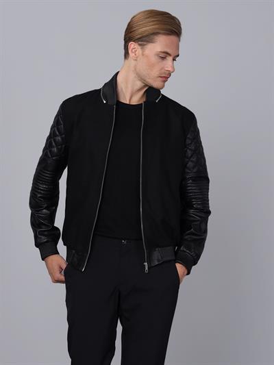 Basics And More Basics&More Men College Black Leather Jacket - E1032
