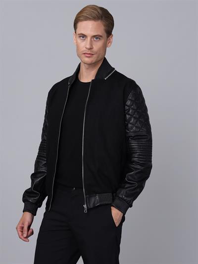 Basics And More Basics&More Men College Black Leather Jacket - E1032