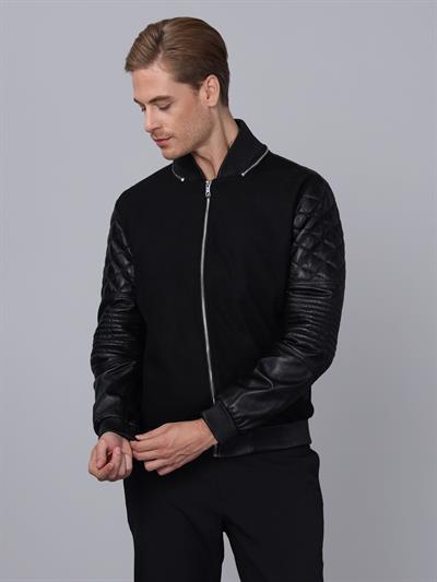 Basics And More Basics&More Men College Black Leather Jacket - E1032