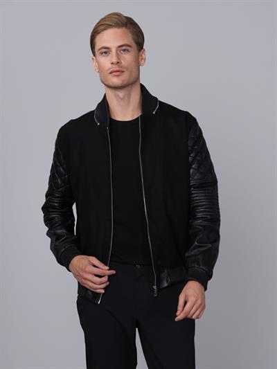 basics and more Basics&More Men College Black Leather Jacket - E1032