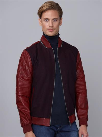 basics and more Basics&More Men College Burgundy Leather Jacket - E1032