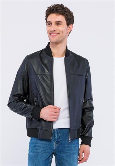 Basics And More Basics&More Men College Model Black Leather Jacket - College
