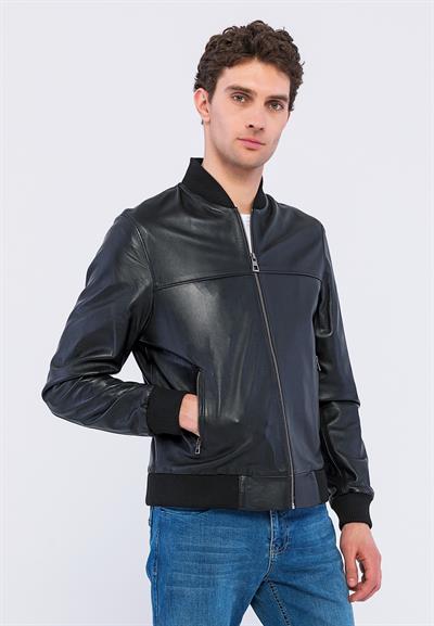 Basics And More Basics&More Men College Model Black Leather Jacket - College