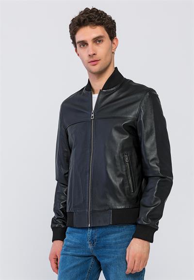 Basics And More Basics&More Men College Model Black Leather Jacket - College