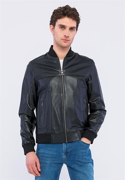 basics and more Basics&More Men College Model Black Leather Jacket - College