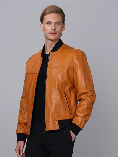 Basics And More Basics&More Men College Model Camel Leather Jacket - College