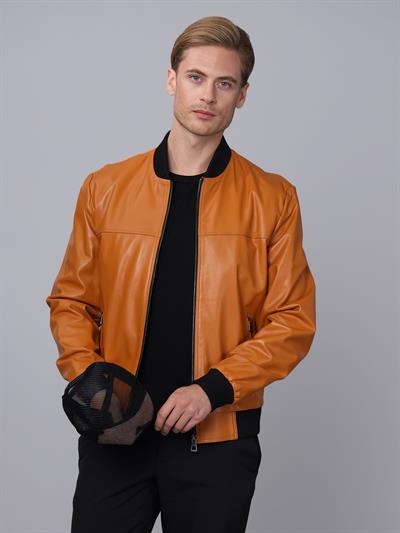 Basics And More Basics&More Men College Model Camel Leather Jacket - College