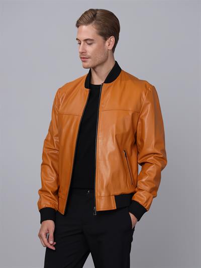 Basics And More Basics&More Men College Model Camel Leather Jacket - College