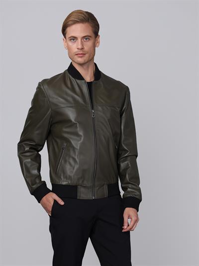 basics and more Basics&More Men College Model Khaki Leather Jacket - College