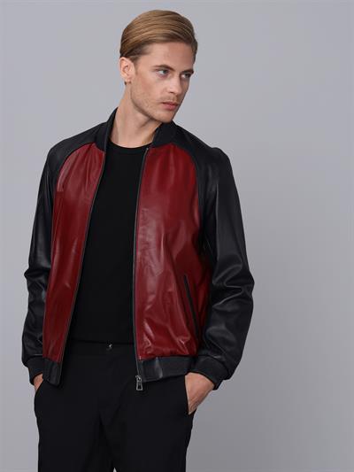 Basics And More Basics&More Men College Navy/Burgundy Leather Jacket - ES506