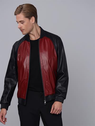 Basics And More Basics&More Men College Navy/Burgundy Leather Jacket - ES506
