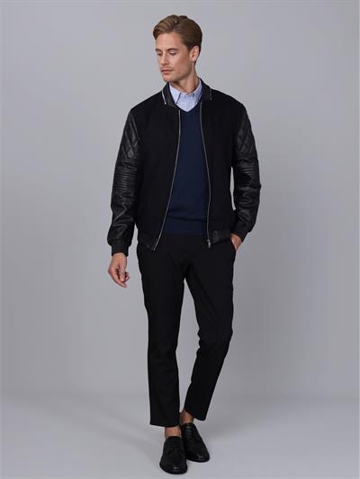 Basics And More Basics&More Men College Navy Leather Jacket - E1032