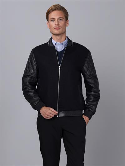 Basics And More Basics&More Men College Navy Leather Jacket - E1032