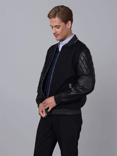 Basics And More Basics&More Men College Navy Leather Jacket - E1032