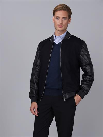 basics and more Basics&More Men College Navy Leather Jacket - E1032