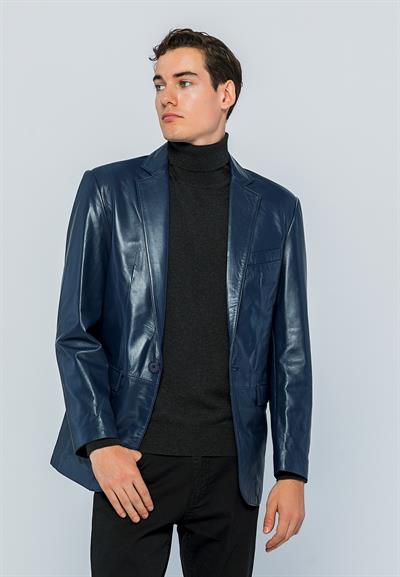 Basics And More Basics&More Men Dark Blue Leather Blazer Jacket - Eblazer