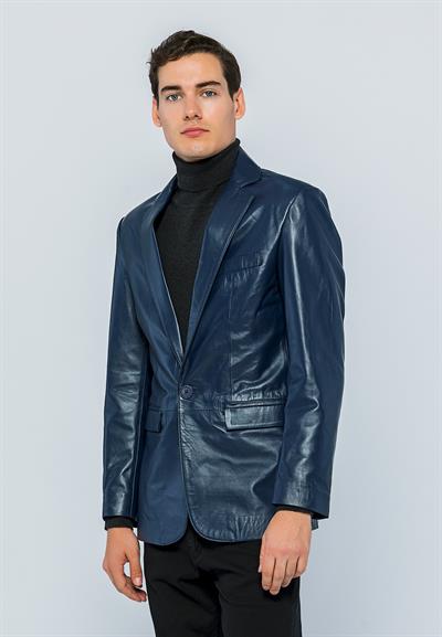 Basics And More Basics&More Men Dark Blue Leather Blazer Jacket - Eblazer