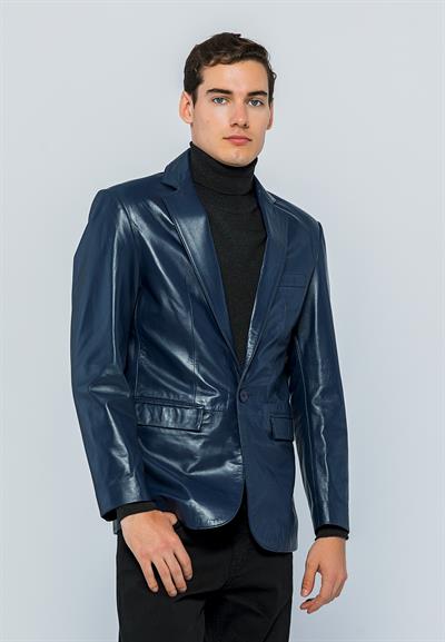Basics And More Basics&More Men Dark Blue Leather Blazer Jacket - Eblazer