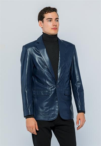 basics and more Basics&More Men Dark Blue Leather Blazer Jacket - Eblazer