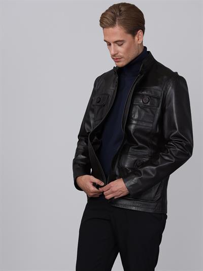 Basics And More Basics&More Men Dark Brown Leather Jacket - SAFARI