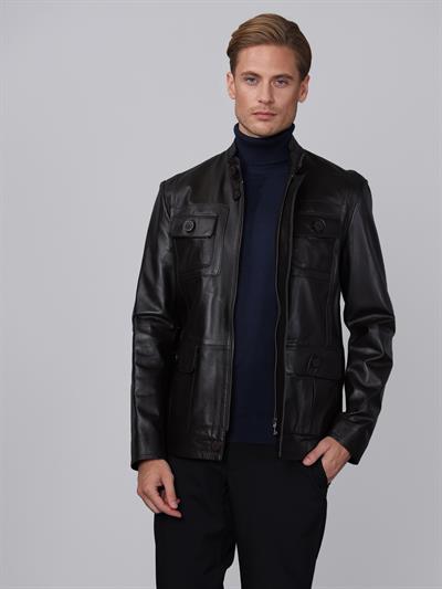 Basics And More Basics&More Men Dark Brown Leather Jacket - SAFARI