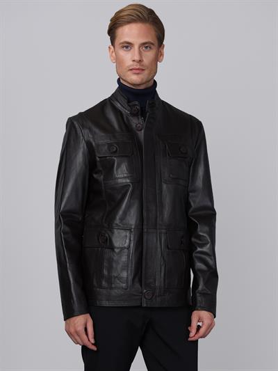 basics and more Basics&More Men Dark Brown Leather Jacket - SAFARI