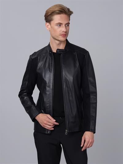 basics and more Basics&More Men Dark Navy Blue Leather Jacket - E2020
