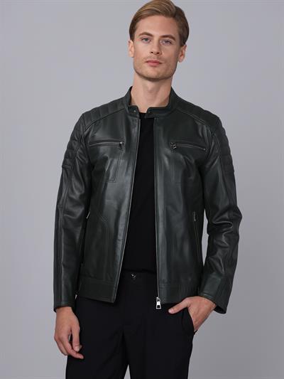 Basics And More Basics&More Men Green Leather Jacket - CMSE105