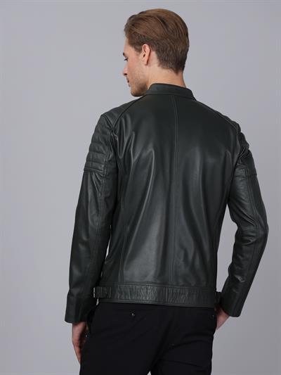 Basics And More Basics&More Men Green Leather Jacket - CMSE105