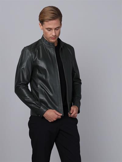 Basics And More Basics&More Men Green Leather Jacket - E130