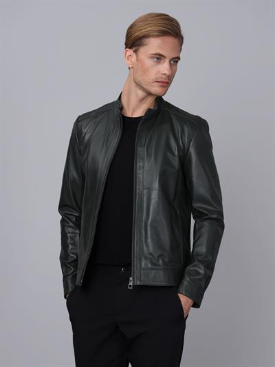 Basics And More Basics&More Men Green Leather Jacket - E130