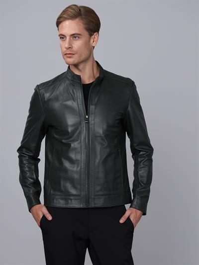 basics and more Basics&More Men Green Leather Jacket - E130