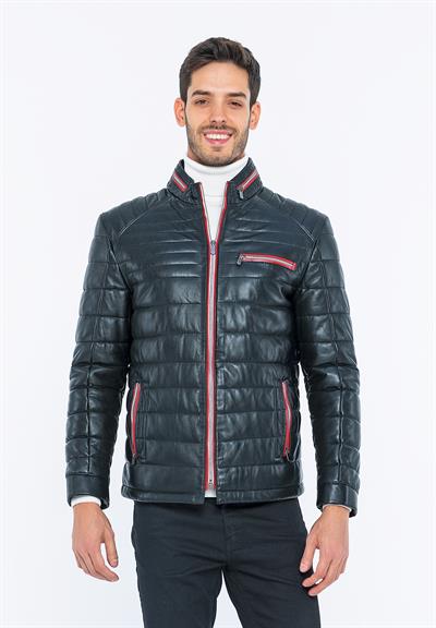 basics and more Basics&More Men Inflatable Black Leather Jacket - 6099