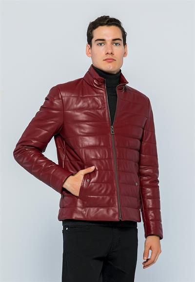 Basics And More Basics&More Men Inflatable Burgundy Leather Jacket - E8488