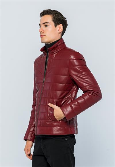 Basics And More Basics&More Men Inflatable Burgundy Leather Jacket - E8488