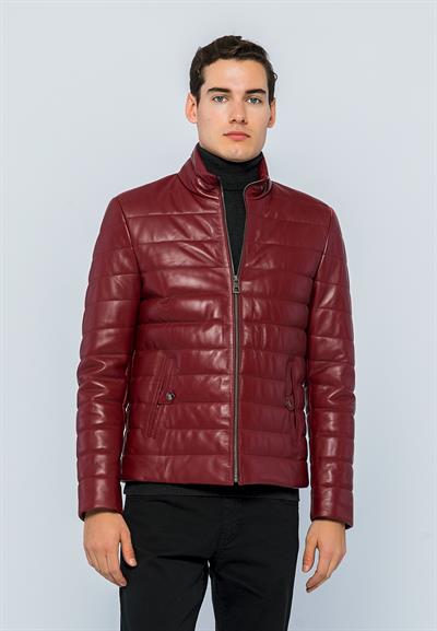 basics and more Basics&More Men Inflatable Burgundy Leather Jacket - E8488