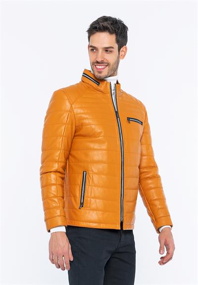 Basics And More Basics&More Men Inflatable Camel Leather Jacket - 6099