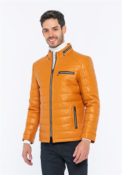 Basics And More Basics&More Men Inflatable Camel Leather Jacket - 6099