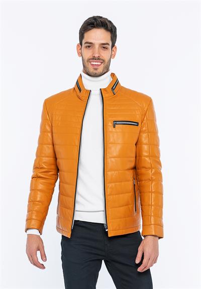Basics And More Basics&More Men Inflatable Camel Leather Jacket - 6099