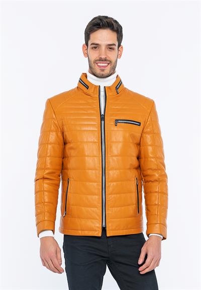 basics and more Basics&More Men Inflatable Camel Leather Jacket - 6099