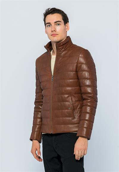Basics And More Basics&More Men Inflatable Chestnut Leather Jacket - E8488