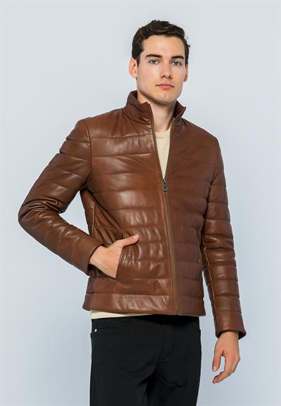 Basics And More Basics&More Men Inflatable Chestnut Leather Jacket - E8488