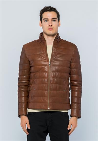 Basics And More Basics&More Men Inflatable Chestnut Leather Jacket - E8488