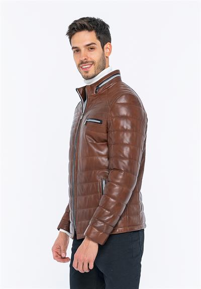 Basics And More Basics&More Men Inflatable Chestnut Leather Jacket - 6099